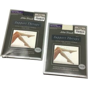 Nice Touch Support Therapy Extra Firm Toning Opaque Knee Highs Black & Pearl NIB